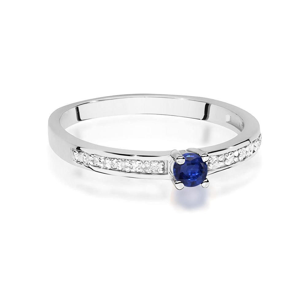 Pierścionek ze szafirem 0,15 ct i brylantami, białe złoto 585