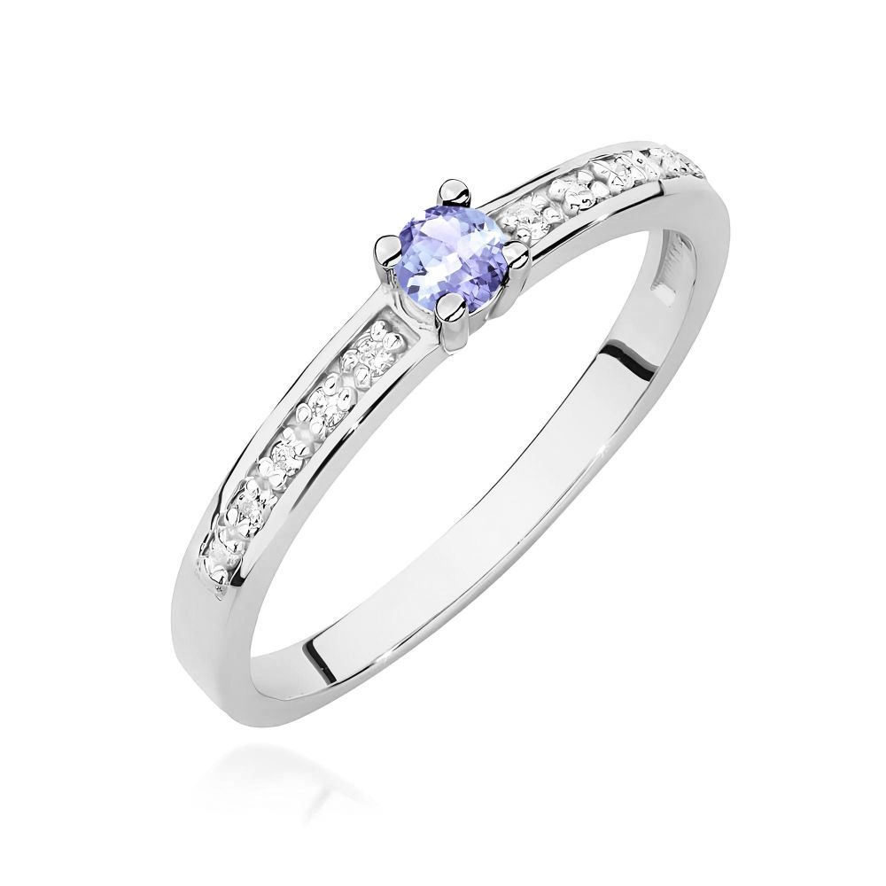 Pierścionek z tanzanitem 0,15 ct i brylantami, białe złoto 585