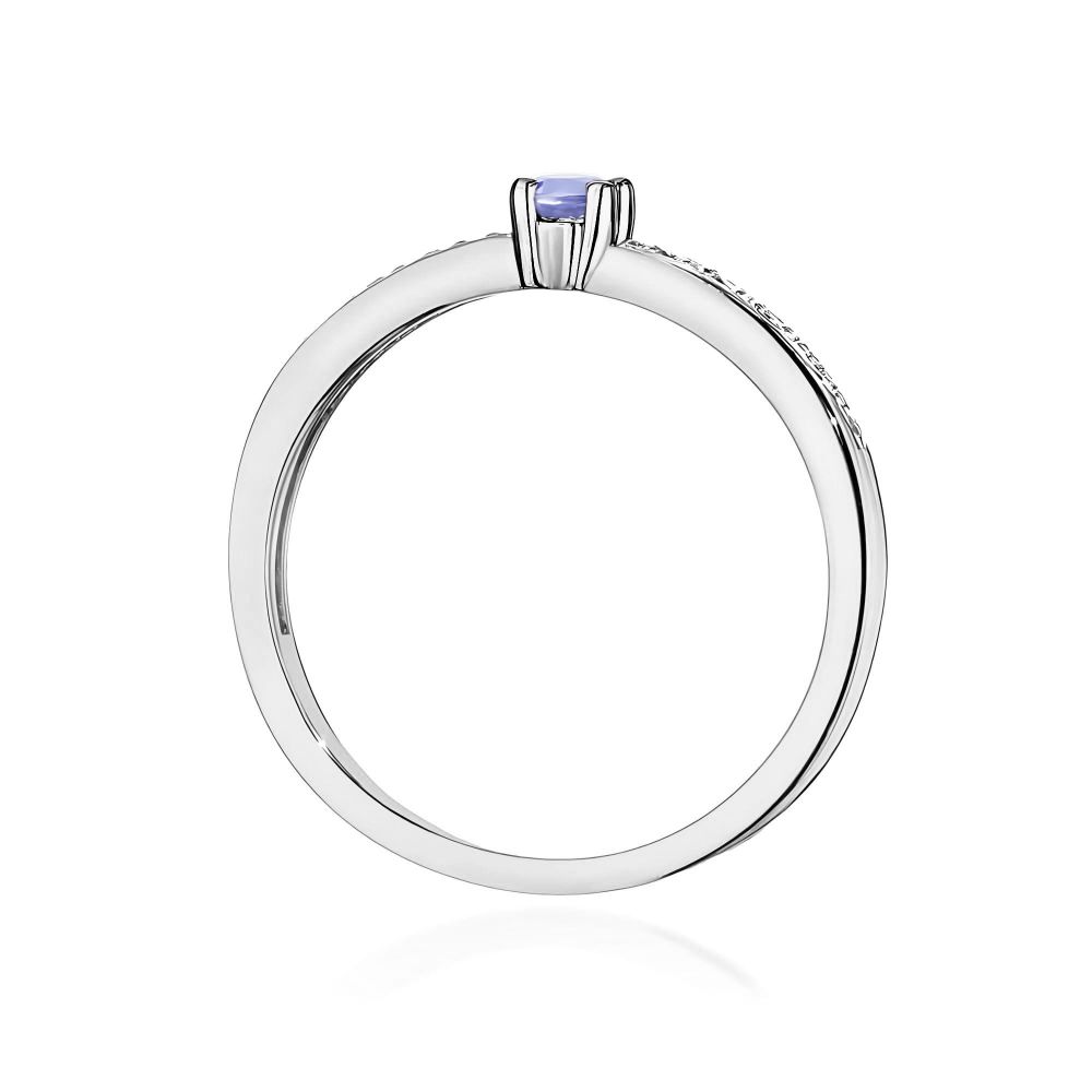 Pierścionek z tanzanitem 0,15 ct i brylantami, białe złoto 585