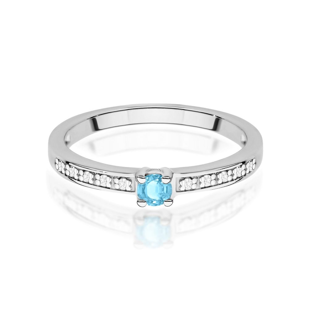 Pierścionek z topazem Swiss Blue 0,15 ct i brylantami, białe złoto 585