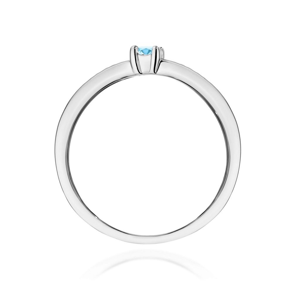 Pierścionek z topazem Swiss Blue 0,15 ct i brylantami, białe złoto 585