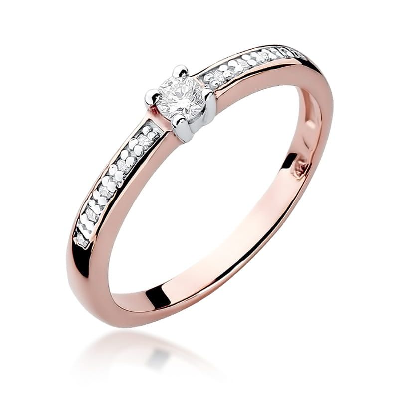 Pierścionek z brylantami 0,13 ct, różowe złoto 585