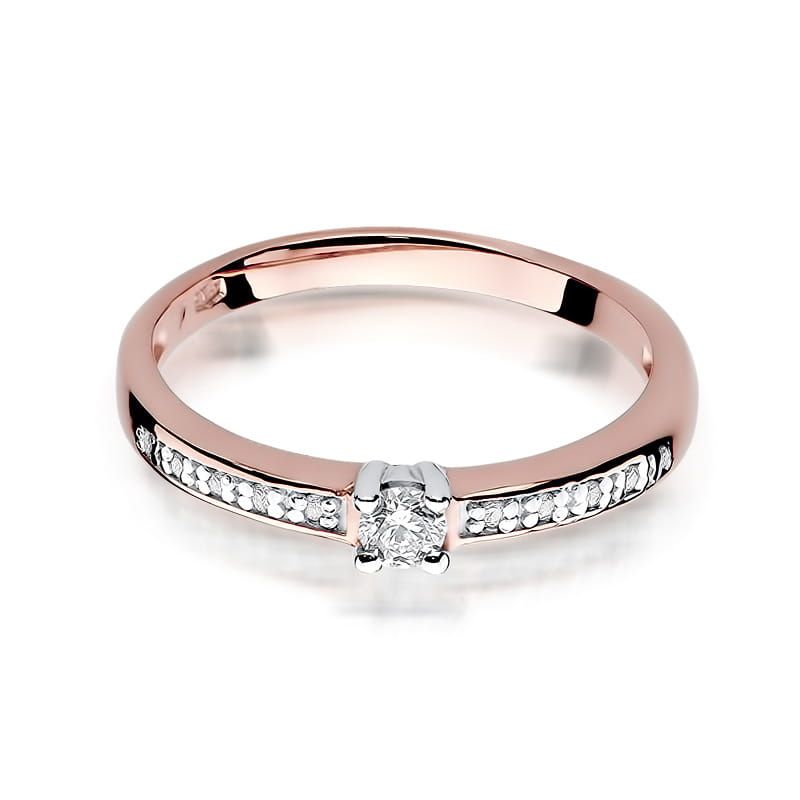 Pierścionek z brylantami 0,13 ct, różowe złoto 585