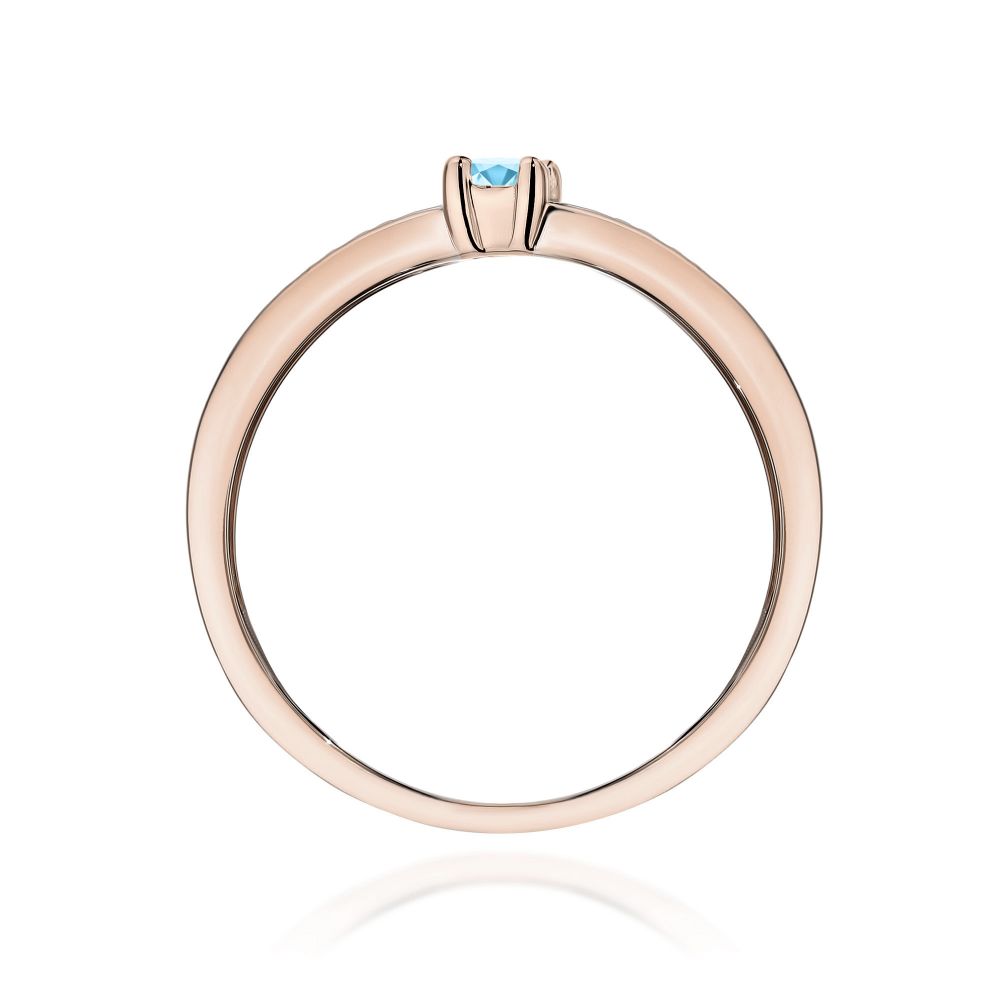 Pierścionek z topazem Swiss Blue 0,15 ct i brylantami, różowe złoto 585
