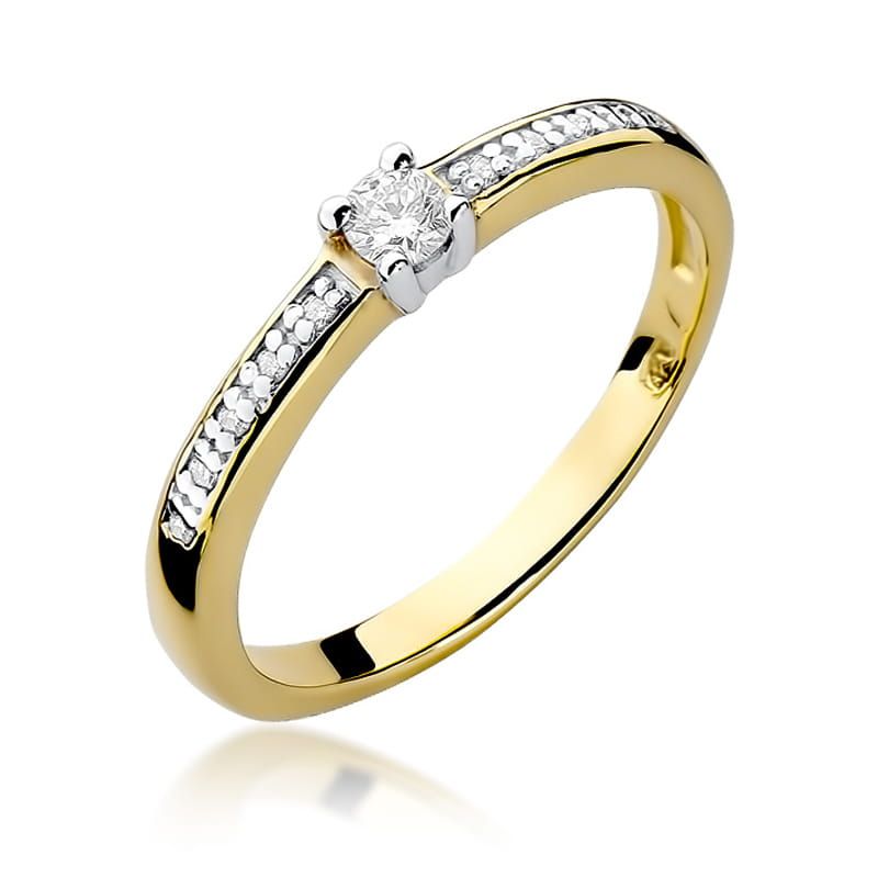Pierścionek z brylantami 0,13 ct, żółte złoto 585
