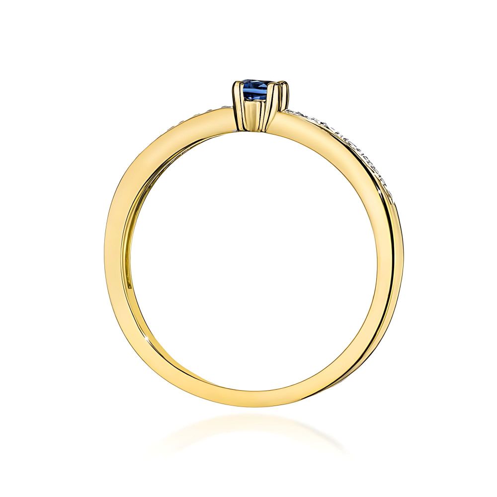 Pierścionek ze szafirem 0,15 ct i brylantami, żółte złoto 585