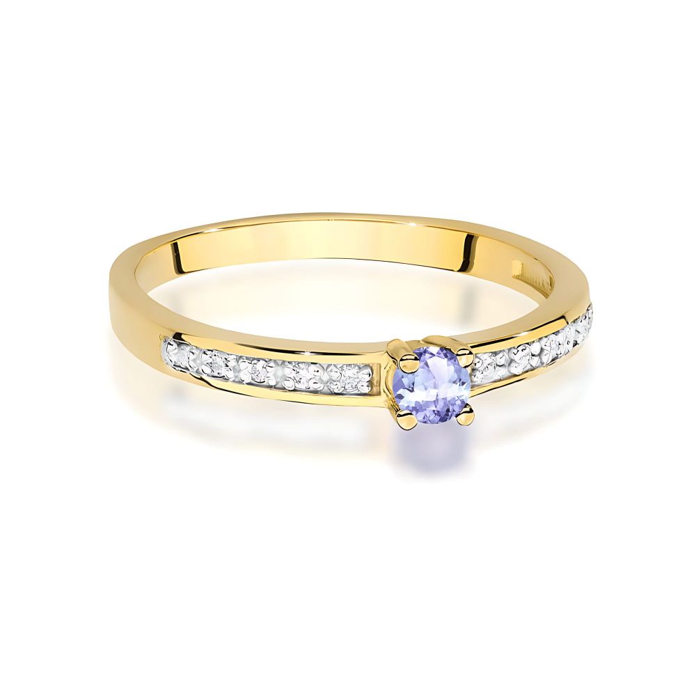 Pierścionek z tanzanitem 0,15 ct i brylantami, żółte złoto 585