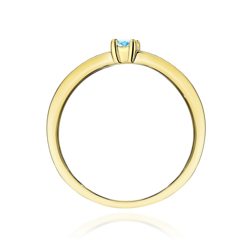 Pierścionek z topazem Swiss Blue 0,15 ct i brylantami, żółte złoto 585