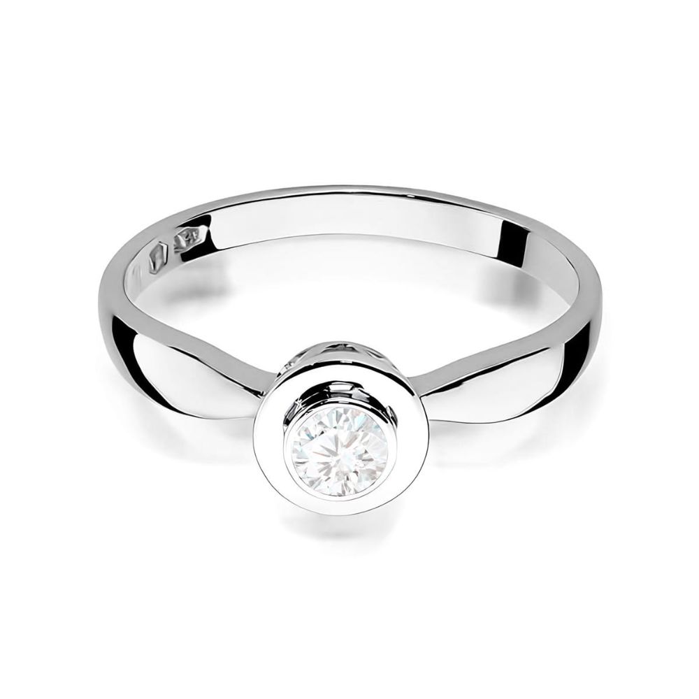 Pierścionek zaręczynowy z brylantem 0,15 ct, białe złoto 585
