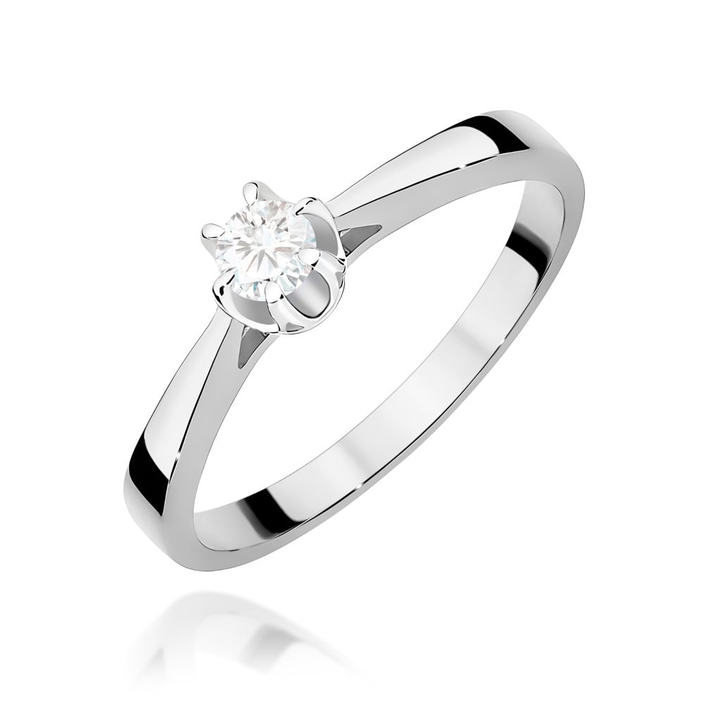 Pierścionek zaręczynowy z brylantem 0,12 ct, białe złoto 585