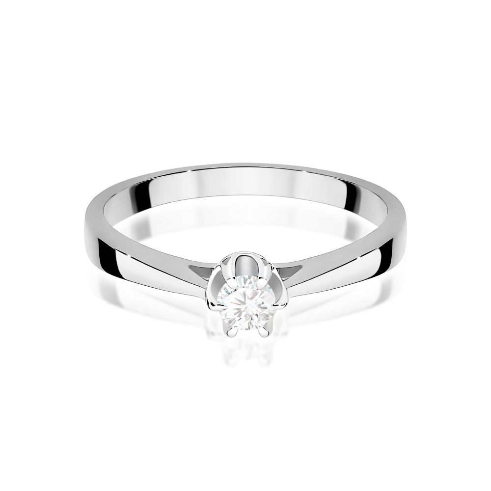 Pierścionek zaręczynowy z brylantem 0,12 ct, białe złoto 585