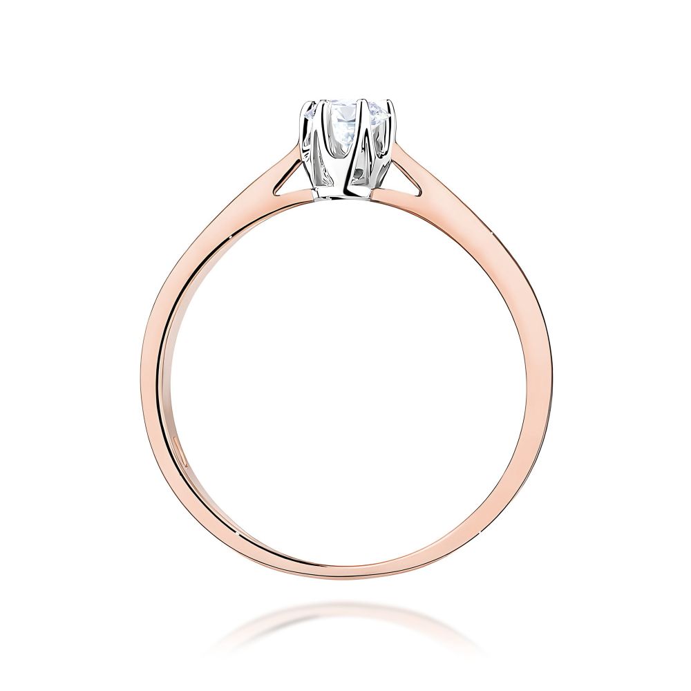 Pierścionek zaręczynowy z brylantem 0,12 ct, różowe złoto 585