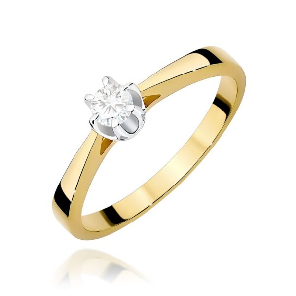 Pierścionek zaręczynowy z brylantem 0,12 ct, żółte złoto 585