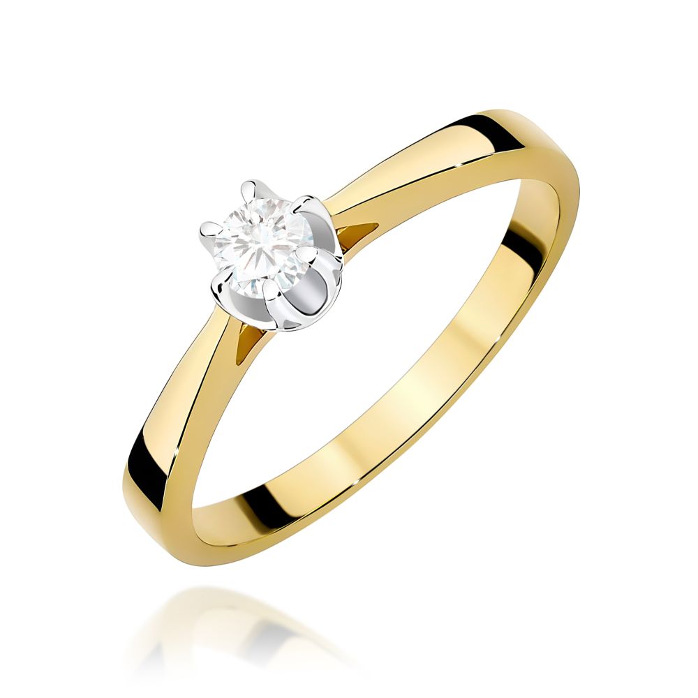 Pierścionek zaręczynowy z brylantem 0,12 ct, żółte złoto 585