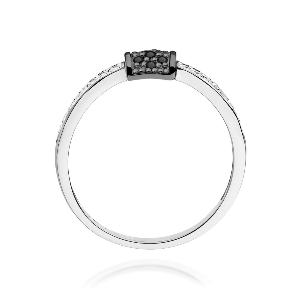 Pierścionek z brylantami i czarnymi diamentami 0,19 ct, białe złoto 585