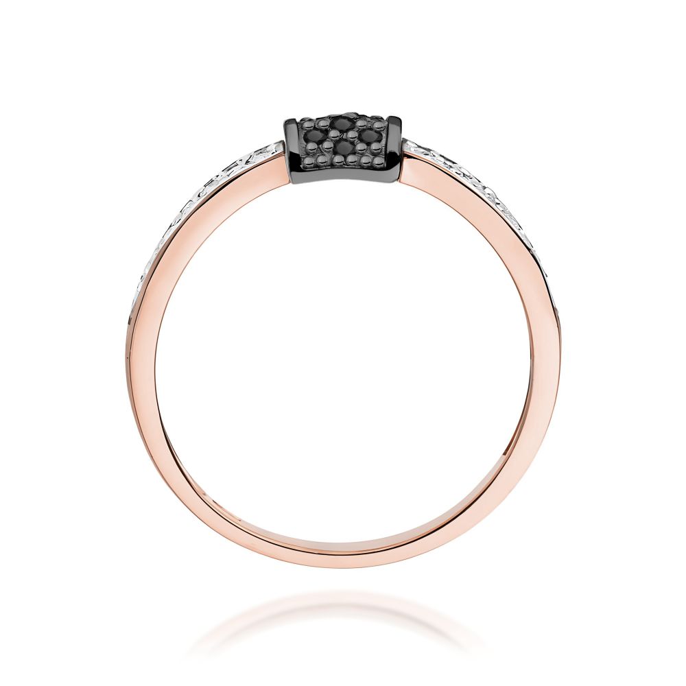 Pierścionek z brylantami i czarnymi diamentami 0,19 ct, różowe złoto 585