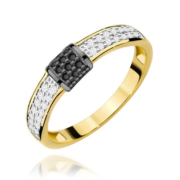 Pierścionek z brylantami i czarnymi diamentami 0,19 ct, żółte złoto 585