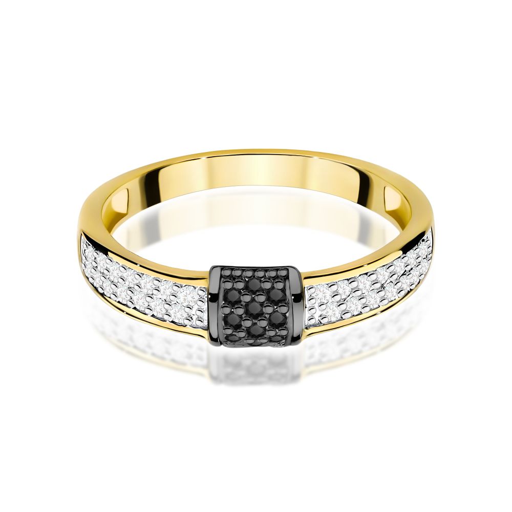 Pierścionek z brylantami i czarnymi diamentami 0,19 ct, żółte złoto 585