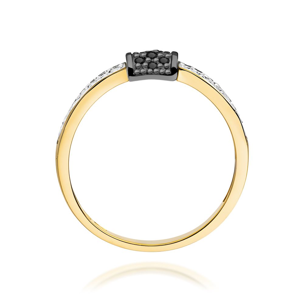 Pierścionek z brylantami i czarnymi diamentami 0,19 ct, żółte złoto 585