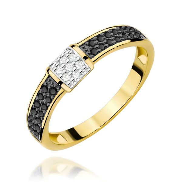 Pierścionek z czarnymi diamentami 0,19 ct, żółte złoto 585