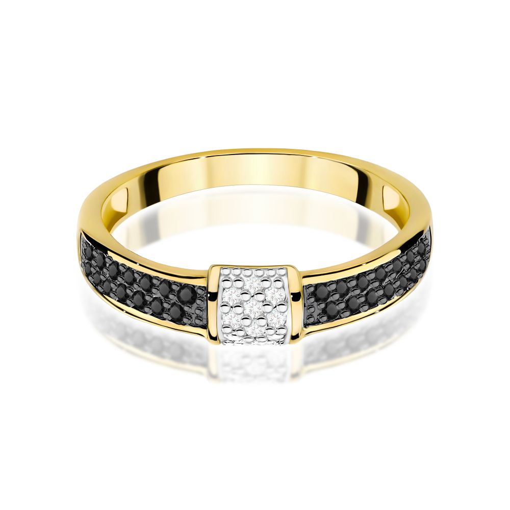 Pierścionek z czarnymi diamentami 0,19 ct, żółte złoto 585