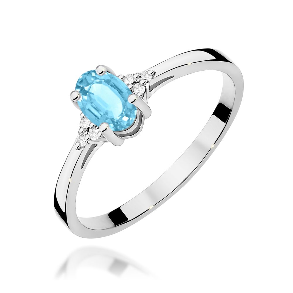 Pierścionek z topazem Swiss Blue 0,50 ct i brylantami, białe złoto 585
