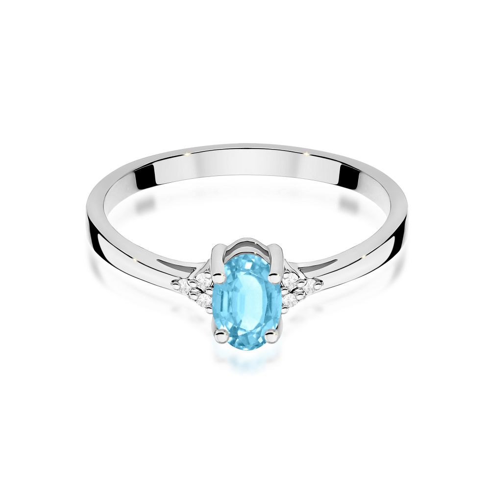 Pierścionek z topazem Swiss Blue 0,50 ct i brylantami, białe złoto 585