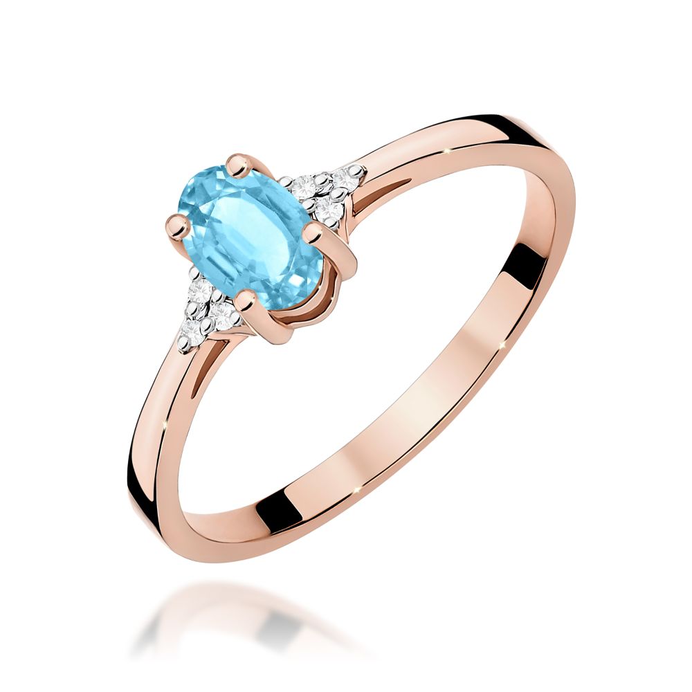 Pierścionek z topazem Swiss Blue 0,50 ct i brylantami, różowe złoto 585