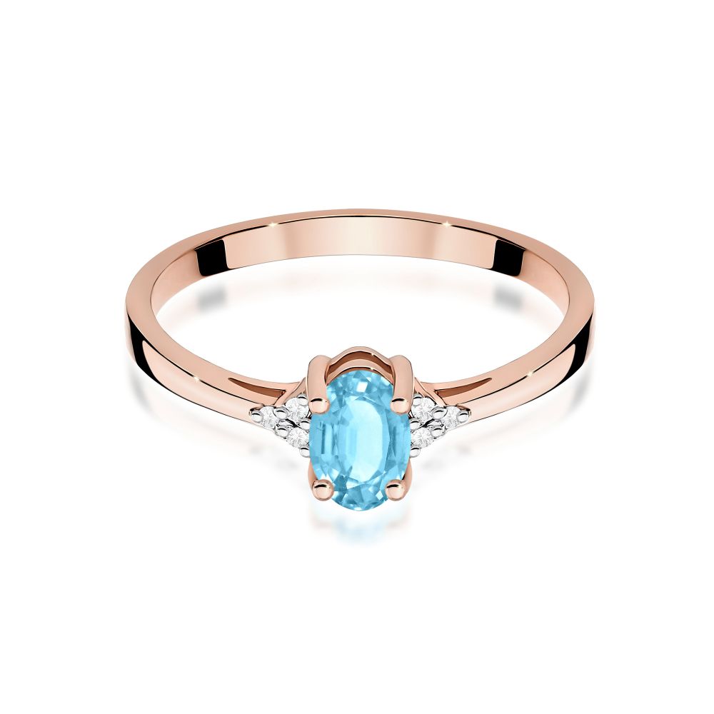 Pierścionek z topazem Swiss Blue 0,50 ct i brylantami, różowe złoto 585