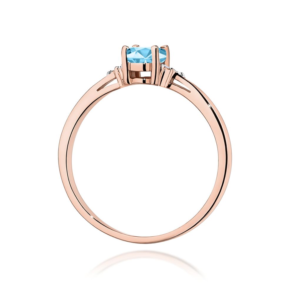 Pierścionek z topazem Swiss Blue 0,50 ct i brylantami, różowe złoto 585