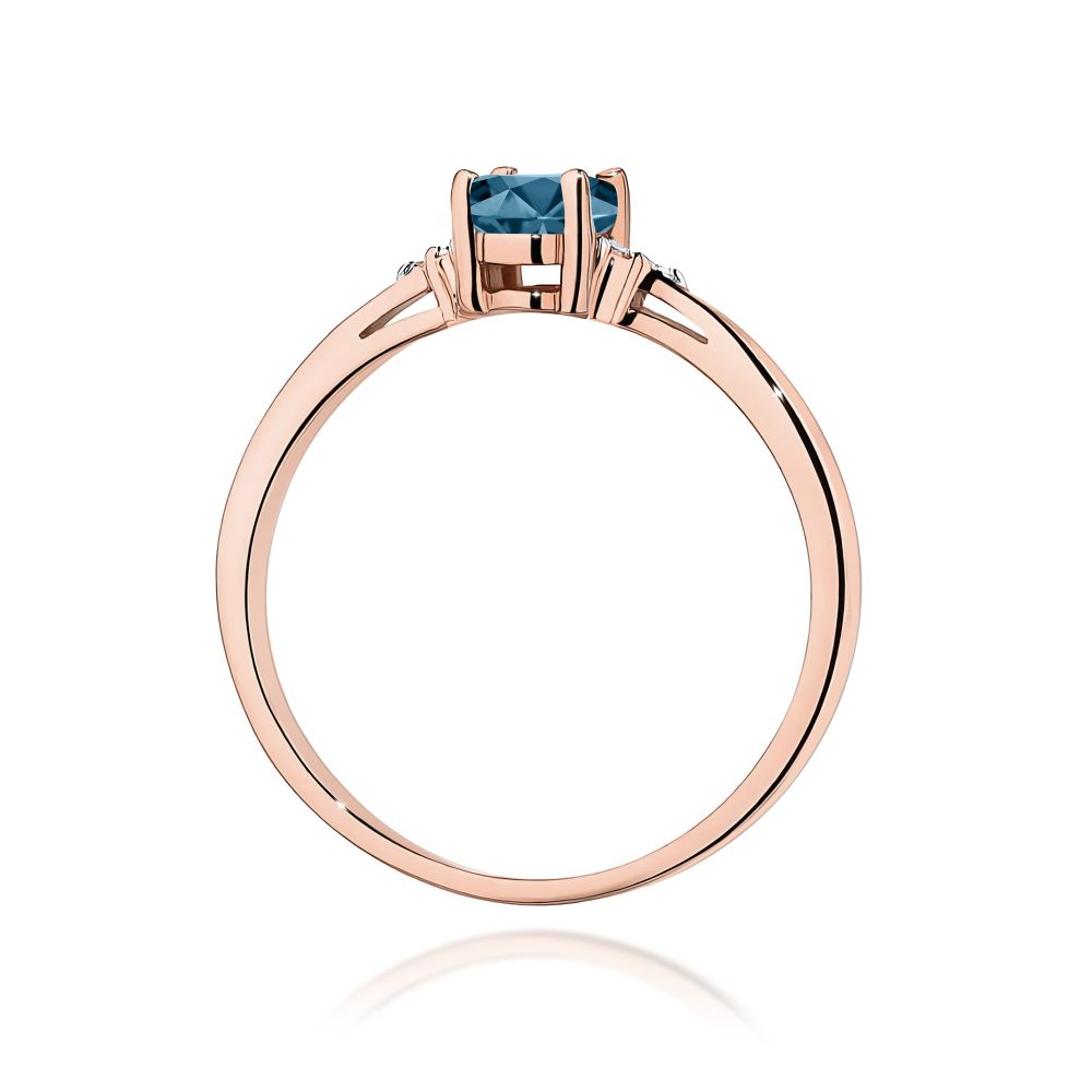 Pierścionek z topazem London Blue 0,50 ct i brylantami, różowe złoto 585