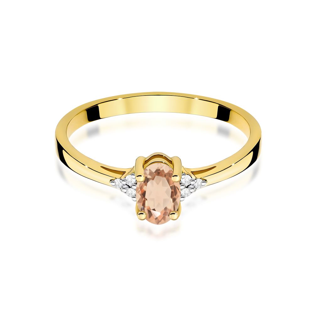 Pierścionek z morganitem 0,40 ct i brylantami, żółte złoto 585