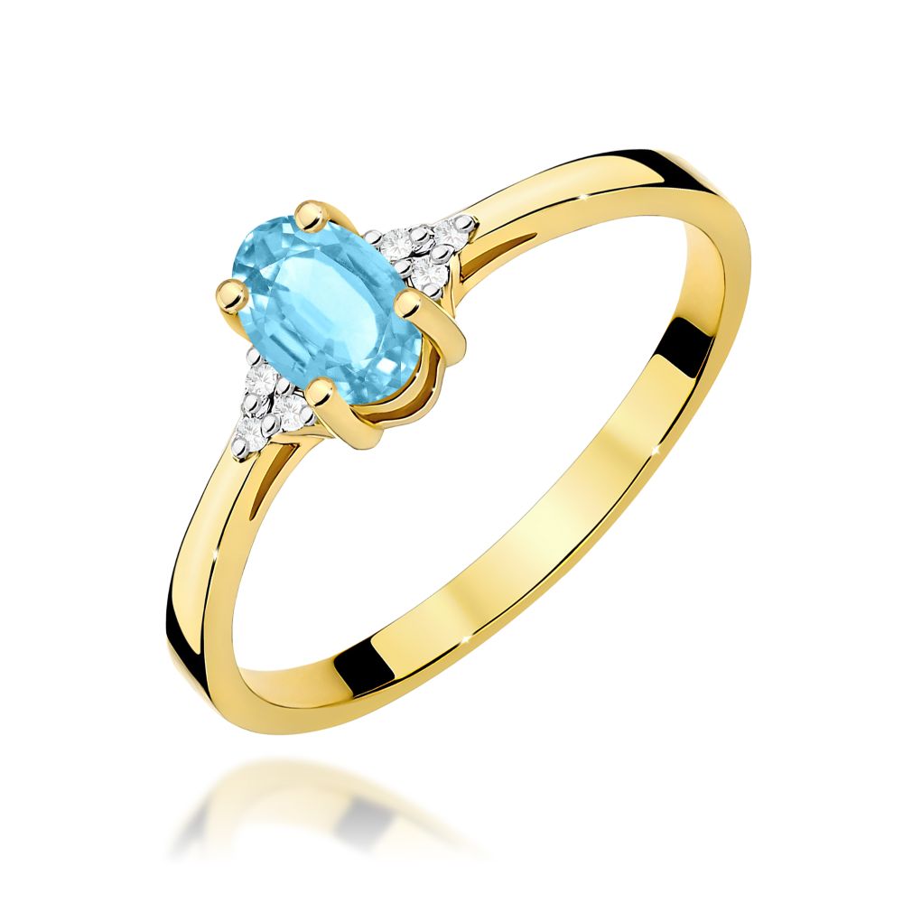 Pierścionek z topazem Swiss Blue 0,50 ct i brylantami, żółte złoto 585