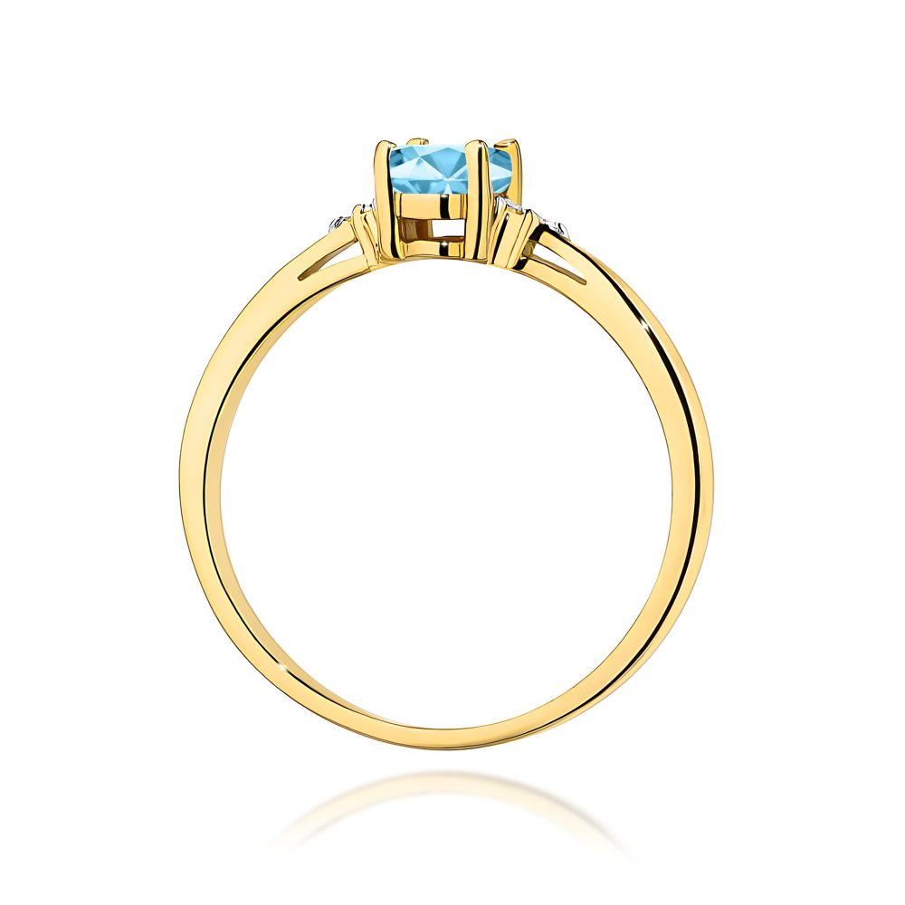 Pierścionek z topazem Swiss Blue 0,50 ct i brylantami, żółte złoto 585