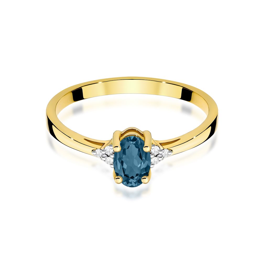Pierścionek z topazem London Blue 0,50 ct i brylantami, żółte złoto 585