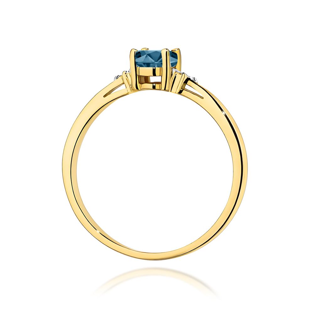 Pierścionek z topazem London Blue 0,50 ct i brylantami, żółte złoto 585