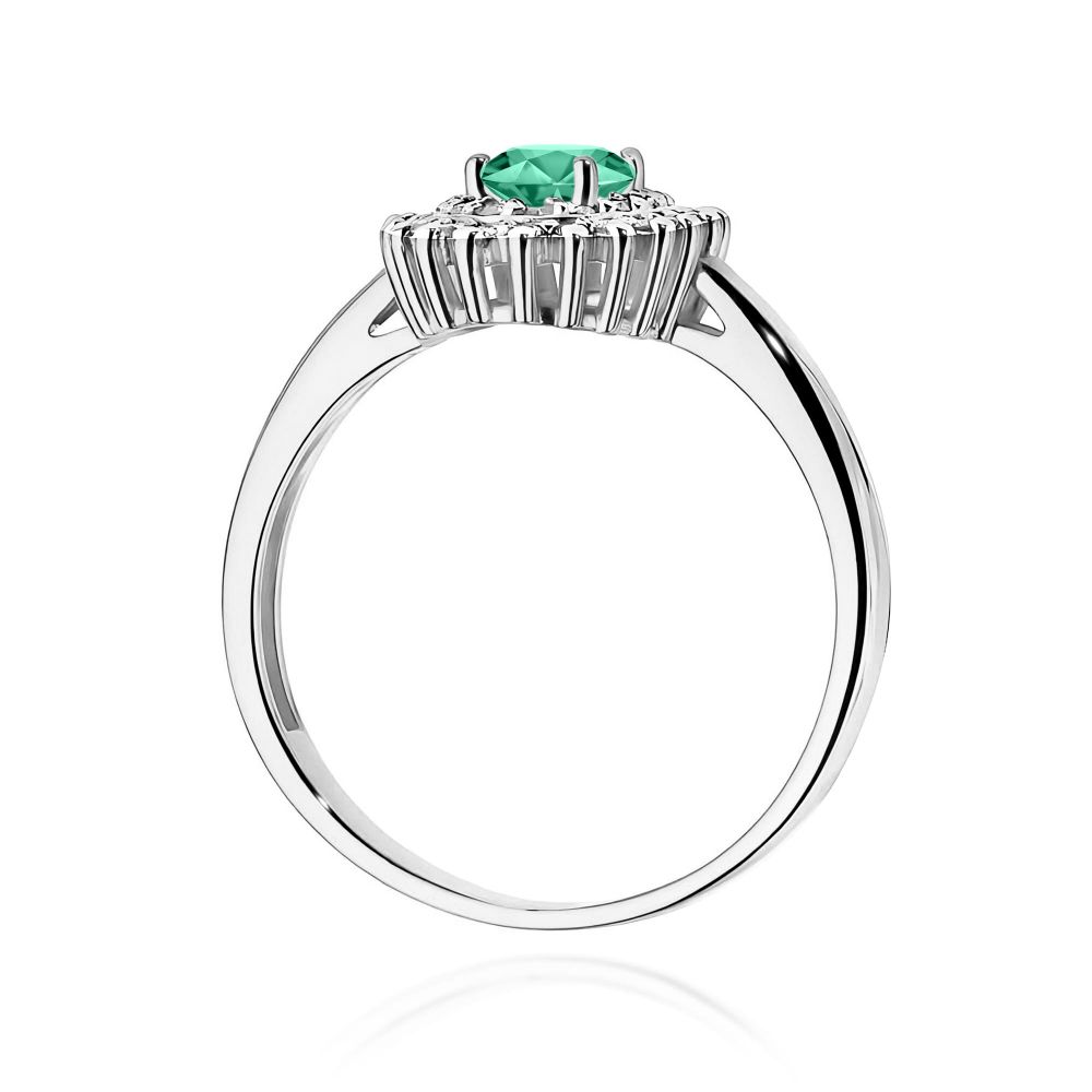 Pierścionek ze szmaragdem 0,40 ct i brylantami, białe złoto 585