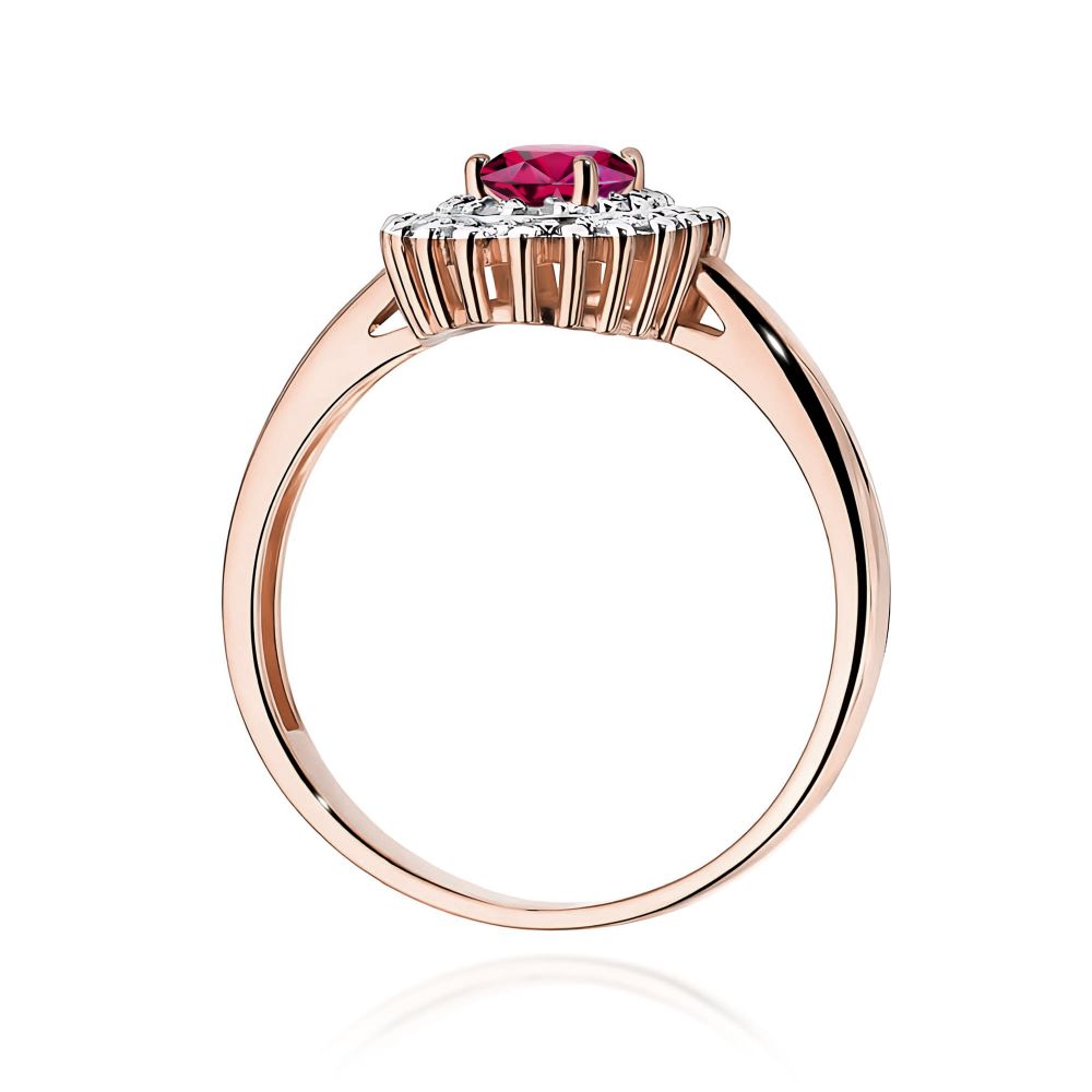 Pierścionek z rodolitem 0,50 ct i brylantami, różowe złoto 585