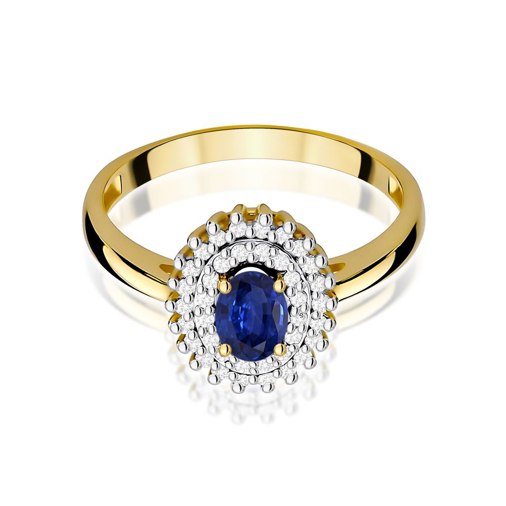 Pierścionek ze szafirem 0,70 ct i brylantami, żółte złoto 585