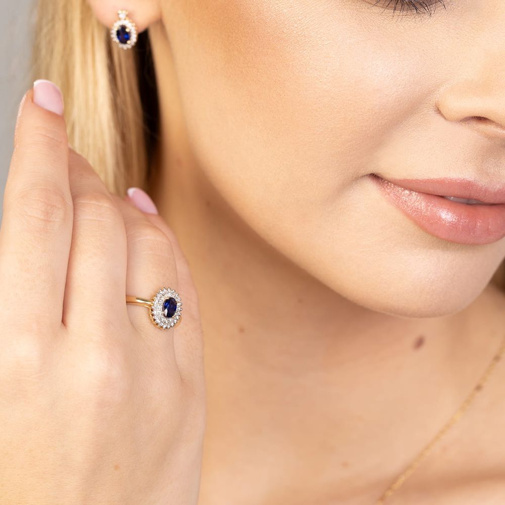 Pierścionek ze szafirem 0,70 ct i brylantami, żółte złoto 585