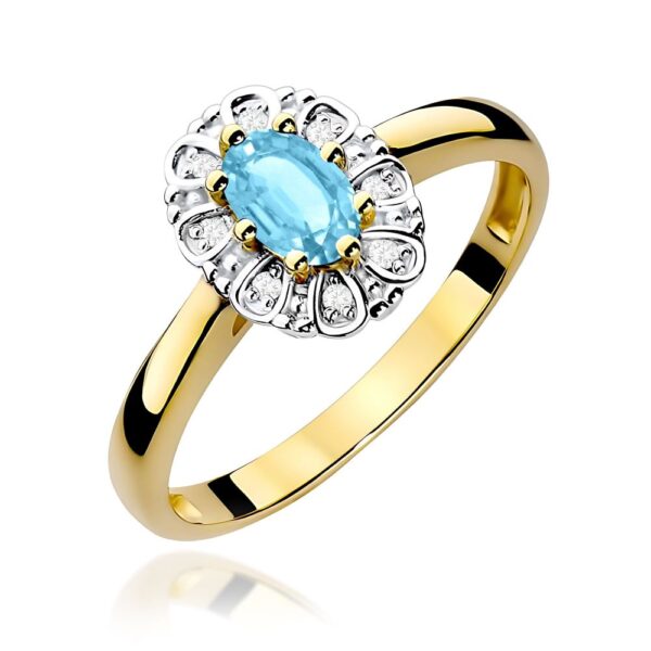 Pierścionek z topazem Swiss Blue 0,50 ct i brylantami, żółte złoto 585
