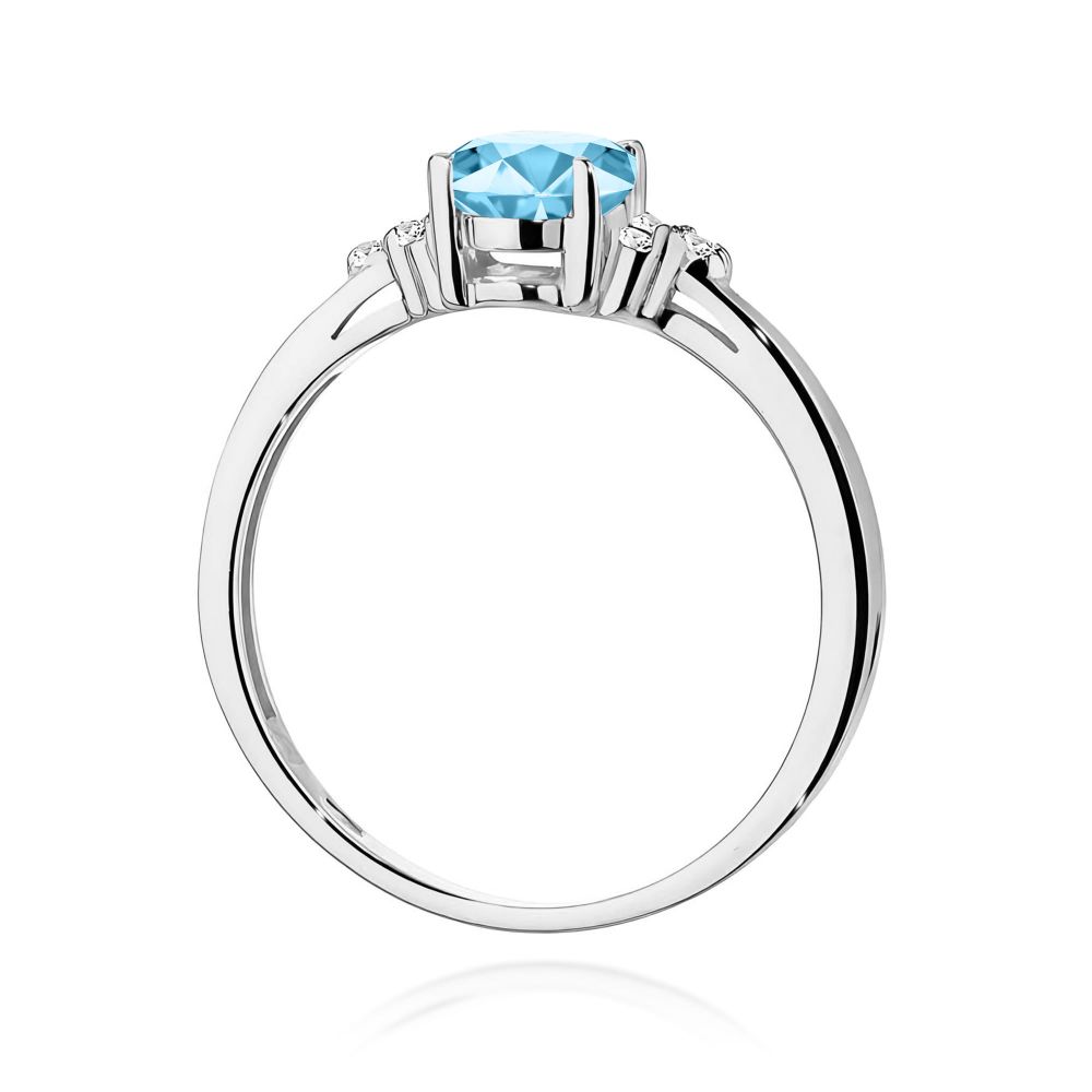 Pierścionek z topazem Swiss Blue 0,90 ct i brylantami, białe złoto 585