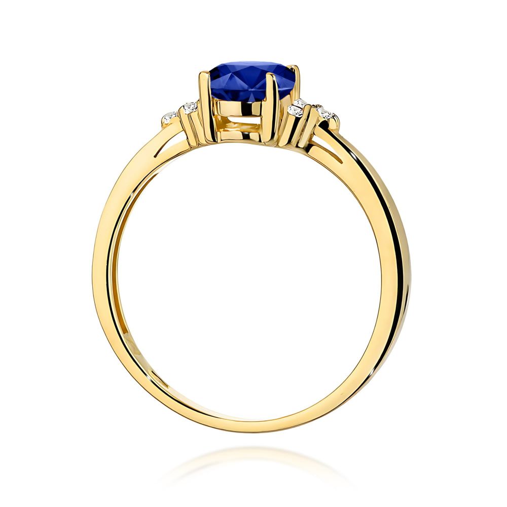 Pierścionek ze szafirem 0,90 ct i brylantami, żółte złoto 585