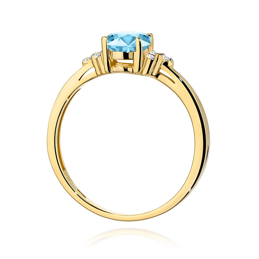 Pierścionek z topazem Swiss Blue 0,90 ct i brylantami, żółte złoto 585