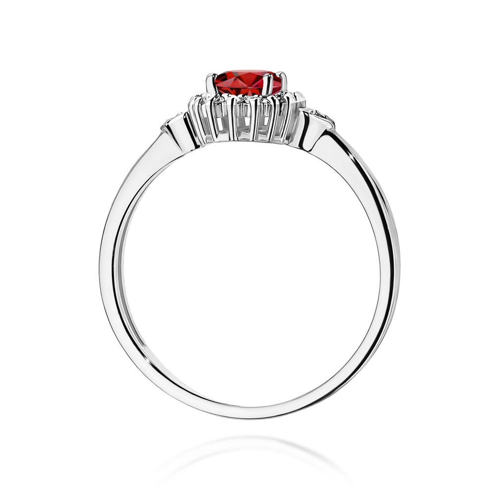 Pierścionek z granatem 0,50 ct i brylantami, białe złoto 585