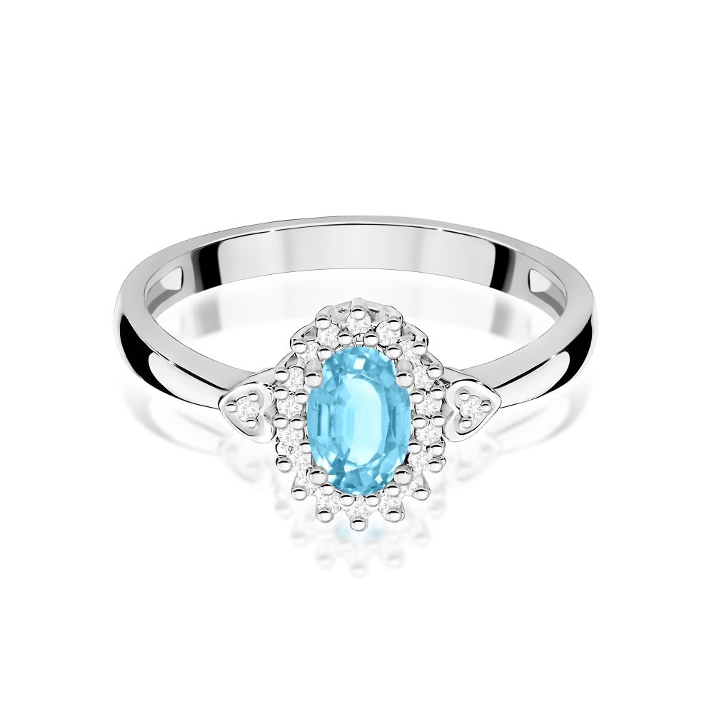Pierścionek z topazem Swiss Blue 0,50 ct i brylantami, białe złoto 585