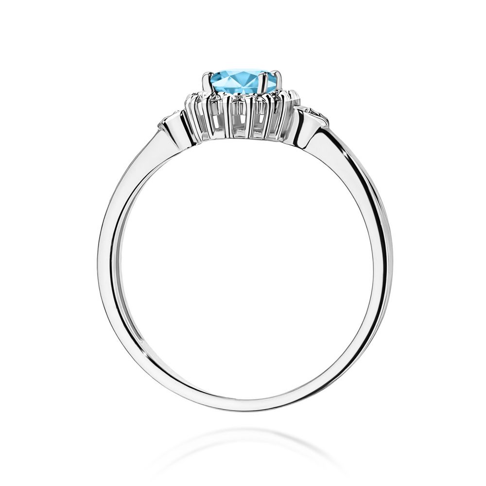 Pierścionek z topazem Swiss Blue 0,50 ct i brylantami, białe złoto 585