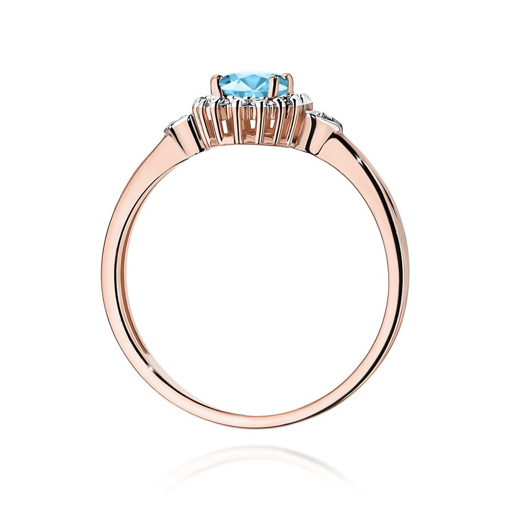 Pierścionek z topazem Swiss Blue 0,50 ct i brylantami, różowe złoto 585