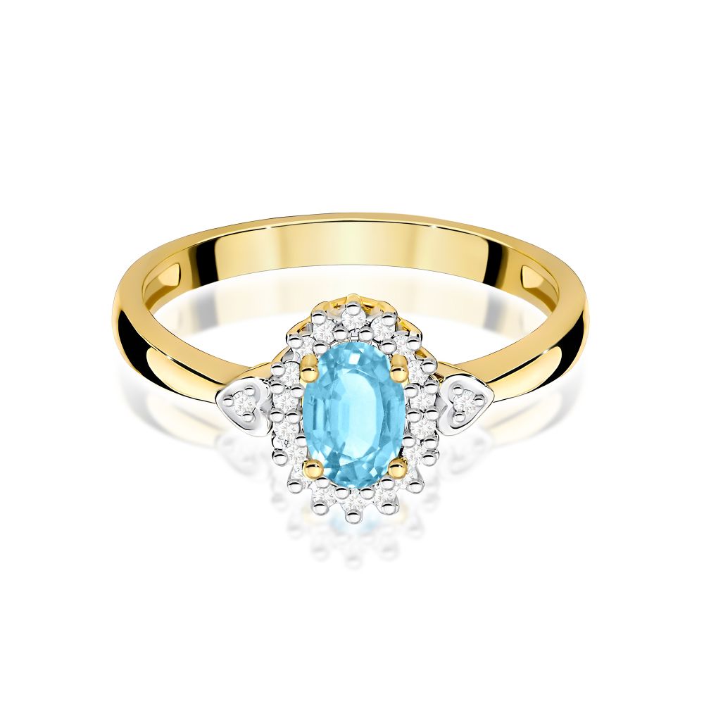 Pierścionek z topazem Swiss Blue 0,50 ct i brylantami, żółte złoto 585