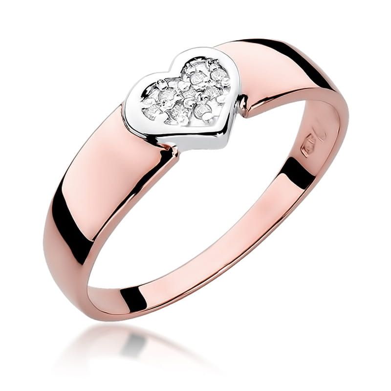 Pierścionek z brylantami 0,04 ct, różowe złoto 585